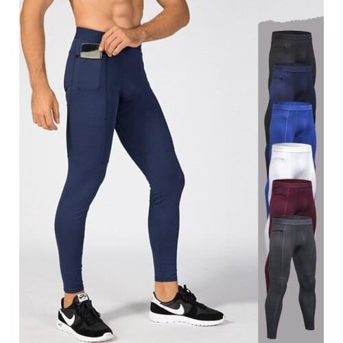 Men compression sport pants with pocket sweatpant elastic leggings running tights jogging fitness gym workout pant sportswear