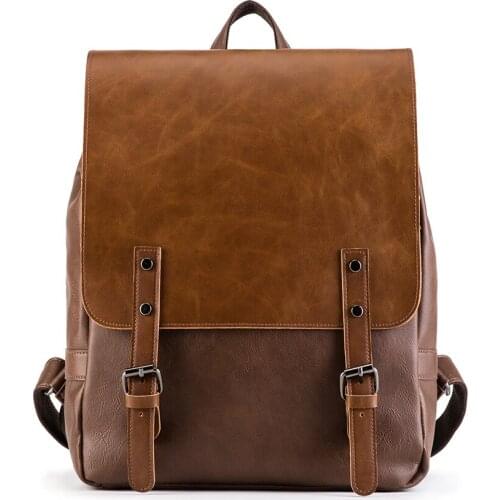 2021 New Vintage Men Backpacks High Quality Leather Male Korean Student Backpack Boy Business Laptop School Computer Bag Fashion