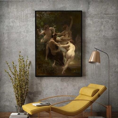 Custom Famous Oil Painting Reproduction Nymphs And Satyr By William Adolphe Bouguereau Print On Canvas Wall Decor