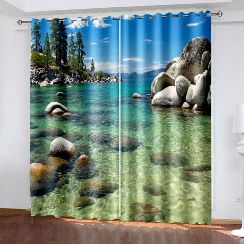 Ocean Lake Landscape Pattern 3D Printing Pattern Printing Bedroom Living Room Sunshade Window Set Bedroom with Hook Accessories