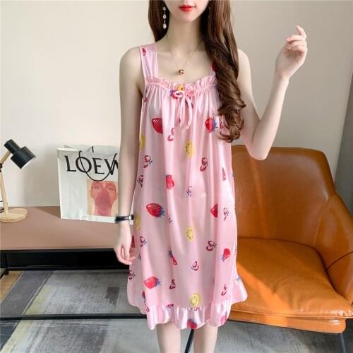 2021 New Summer Sexy Silk Like Nightgown Womens Suspender Nightdress Ice Silk Nightwear Home Wear Sleepwear Night Wear Women