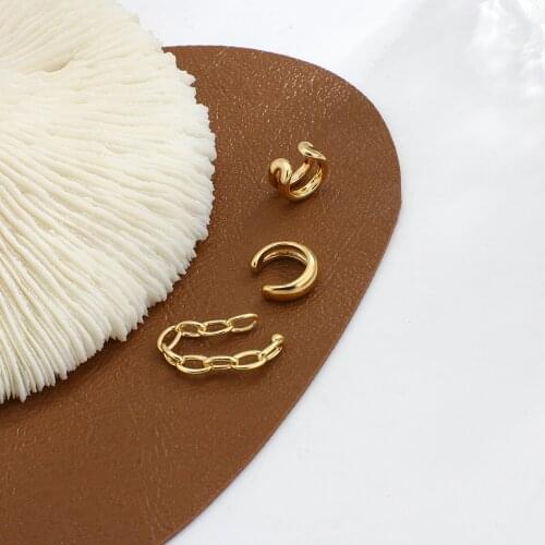 Flashbuy 3Pcs/Set New Simple Geometric C Shaped Earrings 2021 Ear Hanging Clip Earrings for Women Girls Minimalist Ear Cuff