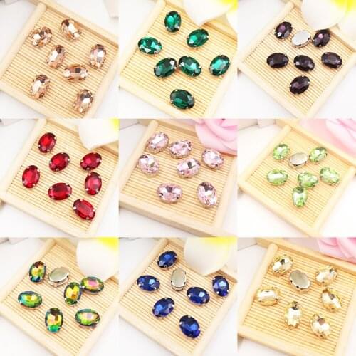 All-size Oval Multi-color glass stone Flatback sew on crystal rhinestone jewels beads silver claw button for Garment Accessories