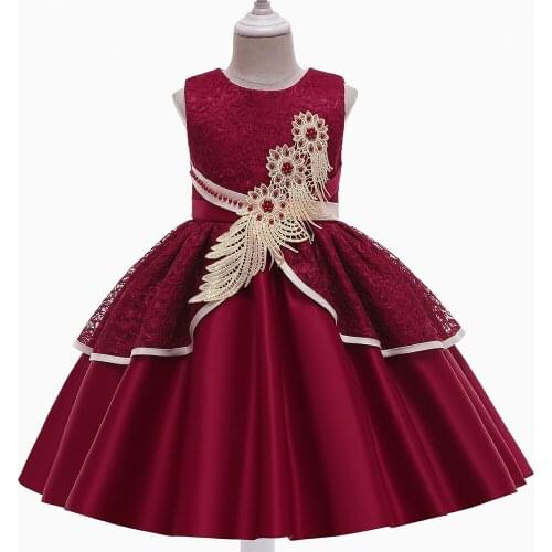 Elegant Flower Girl Dresses Lace Applique O-Neck Girls Red First Communion Dress For Ceremony Birthday Party Dress