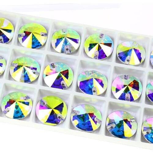 Rivoli Sew On Rhinestones Crystal AB Round Glass Strass Fabric Flatback Rhinestones For DIY Clothes Decoration Shoes Beads Gift