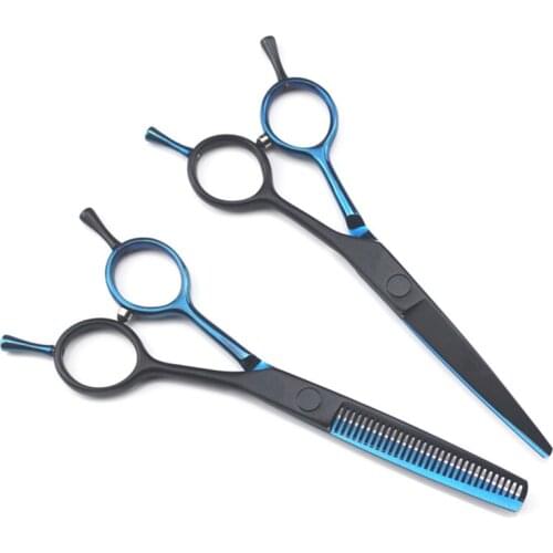 Professional japan 440c 5.5 '' Two-tailed blue&black hair scissors cutting barber haircut thinning shears hairdressing scissors