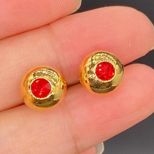 10mm one pair Dubai Beads Earrings Women Girls Gold Color African Arab Round Half Ball Small Earrings Ethiopian Ear Stud