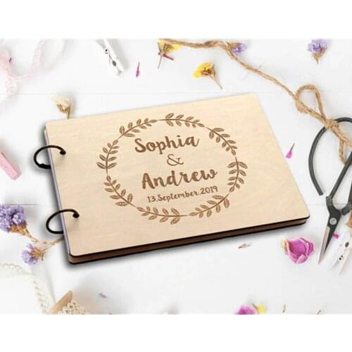 Wedding Guest Book Alternatives Engraved Name And Date With Rustic Wreath Wooden Wedding Guestbook Personalized Album