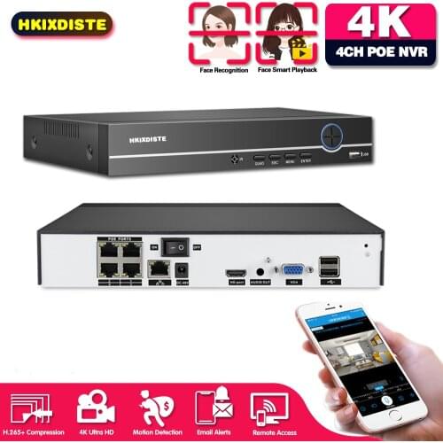 Ultra HD CCTV 4CH 4K surveillance POE NVR 8 channel Face-Detection HDMI Standalone security 4G WIFI 8MP NVR video recorder