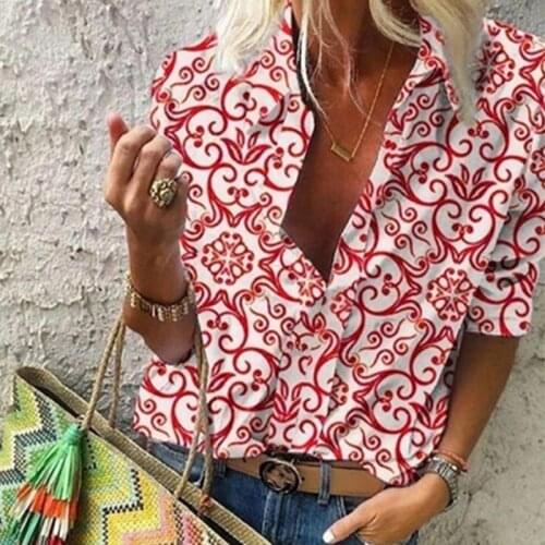 2021 Autumn Vintage Print Blouse Women Elegant Long Sleeve Work Office Shirt Tops Ladies Turn-down Collar Stylish Blouses