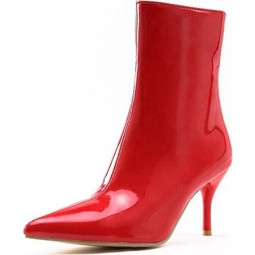 BLXQPYT New Sexy Lage Size 34-47 New Pointed Toe ankle boots for women lace up High Heels 8CM Autumn Winter Warm Shoes 995