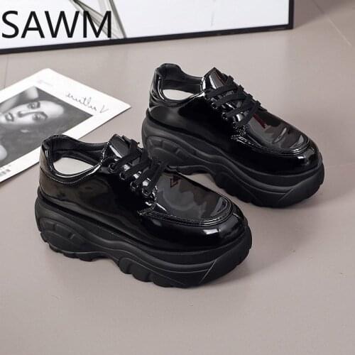 2020 Autumn Women Platform Sneakers Chunky Ulzzang Fashion Ladies Casual Shoes Woman Leather Tenis Female White Black 6cm High