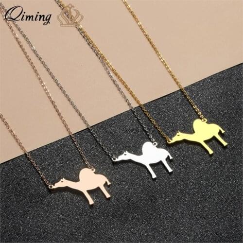 QIMING Dromedary Arabian Camel Silhouette Shaped Pendant Necklace For Women Arabic Choker Necklace Animal Jewelry