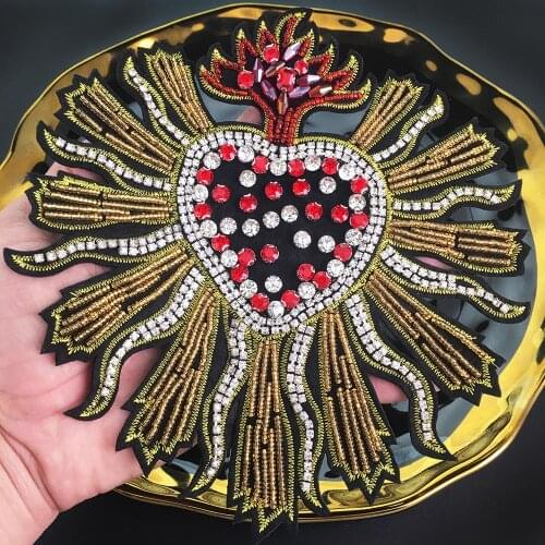 1piece Large Heart Shape Rhinestone Beaded Patches Handmade Clothes Decorated Applique Patches for DIY Clothes Bag Wedding CZ115