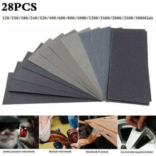 28pcs Wet And Dry Sand Paper Mixed Assorted Grit 120-3000 Car Paint Sandpaper For Arts And Crafts Furniture Woodwork Polishing