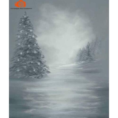 3X6m Xmas tree Winter Scenic Muslin Hand-Painted Photo studio Backdrop Background,fntasy newbron christmas backdrop photography