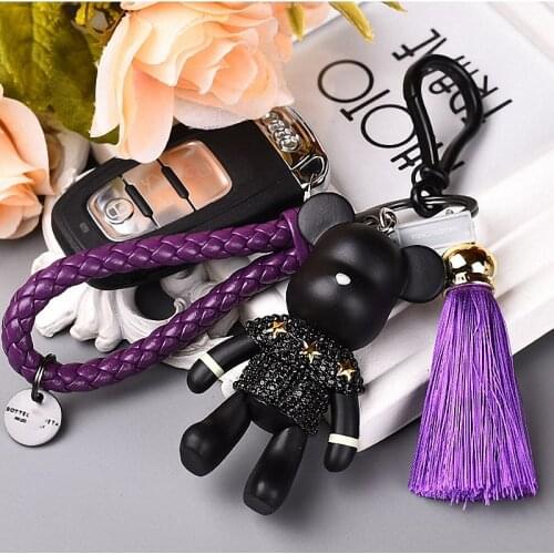 Bomgom Tassels Cartoon Popobe Gloomy Bear Keychain Cute Bag Charm Holder Cartoon Resin Key Chain Fi-K004-purple