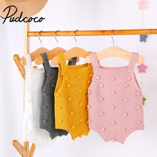 2019 Baby Spring Autumn Clothing Infant Newborn Baby Boy Girl Knit Dots Jumpsuit Solid Bodysuit Cotton Clothes Sleeveless Outfit