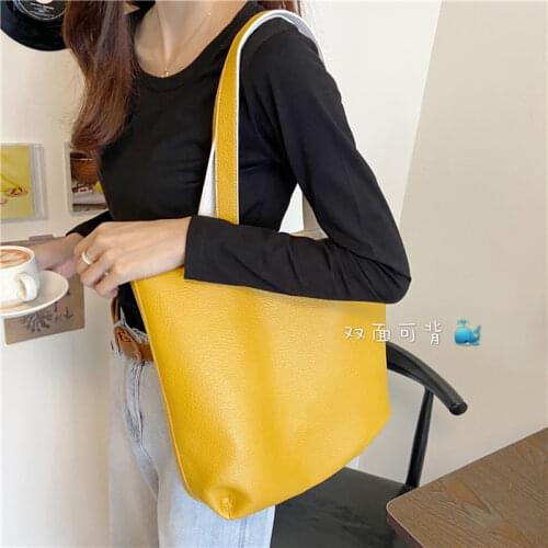Double-sided Soft PU Leather Women Shoulder Bag Daily Use Female Casual Tote Large Capacity Elegant Ladies Handbags Shopping Bag