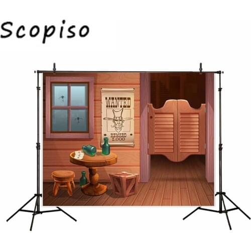 Scopiso backdrop for photographic studio west cowboy wood tavern door cartoon kids background photobooth printed decoration Prop