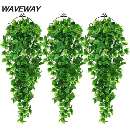 100cm Artificial Green Plants Hanging Ivy Leaves Radish Seaweed Grape Fake Flowers Vine Home Garden Wall Party Decoration