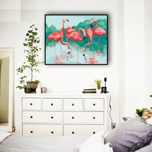 MaHuaf-A1604 Flamingo in the lake painting by numbers animal DIY digital painting on canvas coloring by numbers for home decor