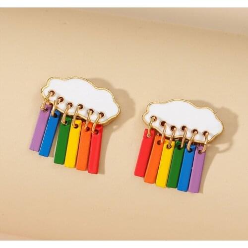 Korean Cute Cloud Raindrop Earrings For Women Exquisite Rainbow Pendant Earrings Fashion Cocktail Party Jewelry Temperament Cute