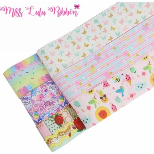 16mm-75mm Candy Spring Butterfly Star Printed FOE Grosgrain Ribbon DIY Hair Bowknots 50yards/roll