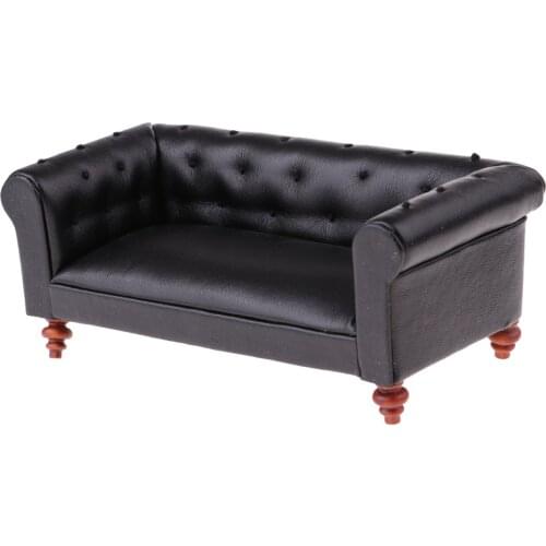 1/12 Scale European Style Leather Long Sofa Couch Chair Miniature Model for Dollhouse Any Rooms Furniture Decor Accessories