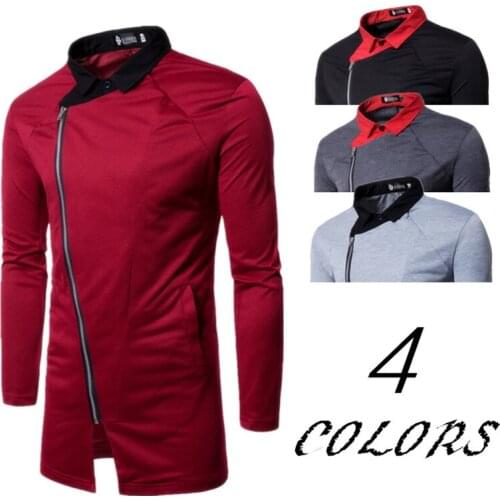 Spring and Summer New Mens Jacket Fake Two-Piece Casual Coat Cool Oblique Zipper Color Matching Knitted Long-Sleeved Top