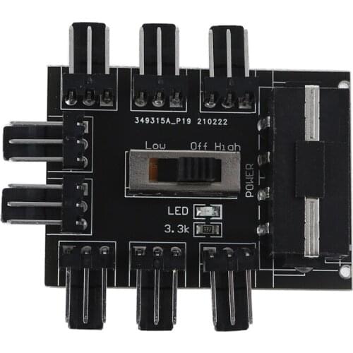 Multi Way Splitter Cooler Cooling Fan Hub PC SATA 1 to 8 3 Pin 12V Power Socket Adapter 2 Level Speed Fan Controller