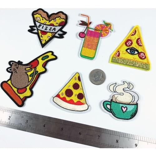 Cartoon Food Pizza Coffee Summer drinks Patches Iron On Stickers Tea Cup Appliques Heat Badges Coat Clothes Decor Parches