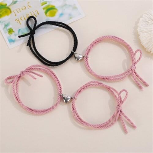 2Pcs Couple Minimalist Heart Lovers Matching Friendship Bracelet Rope Braided Magnetic Distance Bracelet Kit Lover Jewelry