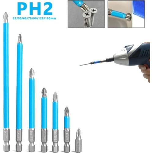 Screwdriver Bits Anti Slip Electric Power Multi-bit Tool Screwdriver Suit 25/50/65/70/90/125/150mm PH2 Alloy Steel Drill Driver