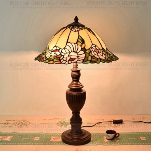 40CM Flowers Tiffany Table Lamp Country Style Stained Glass Lamp for Bedroom Bedside Lamp E27 110-240V