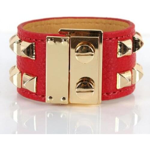 New rivet leather men and women personality wide version buckle couple bracelet