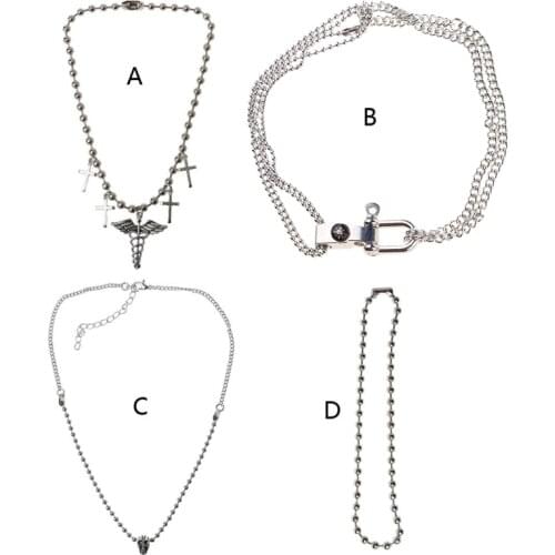 Punk Rock Skull Choker Ball Chain Caduceus Symbol of Medicine Cross Pendant Necklace Collar Band Women Gothic Jewelery