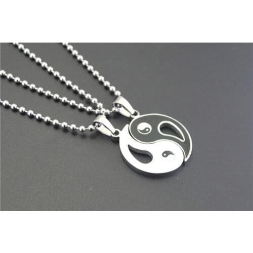Black Silver Tone Ying Yang Taiji Bagua Pendant Stainless Steel Couple Necklace Halloween Cosplay Necklace Pendant Christmas Toy