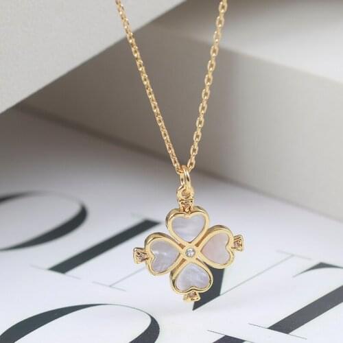 Simple small fresh inlaid shell love lucky grass Necklace clavicle chain girl