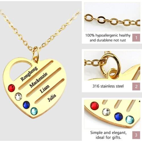 Customized Name Necklaces Handmade Birthstone Name Heart Pendant Necklace for Women Men Birthday Family Jewelry Gifts