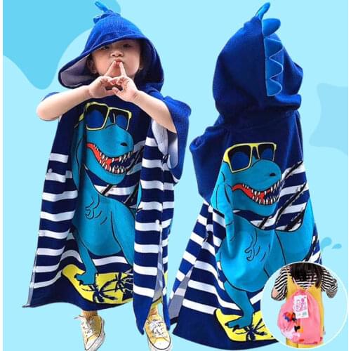 Beach Towels Kids Hooded Cloak Absorbent Cartoon Child Bathrobe Boys Girls Sunscreen Beach Shawel Cartoon Cotton Bath Towel