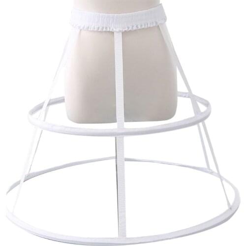 Women Girls Elastic Waistband Adjustable Pannier Petticoat White Black 2 Hoop Cage Skirt Wedding Bridal Crinoline Underskirt