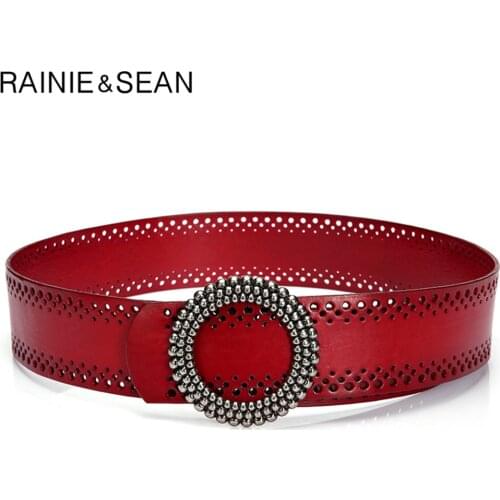 Red Women Belt No Hole Ladies Belts for Dresses Real Leather High Quality Apparel Accessories 100cm