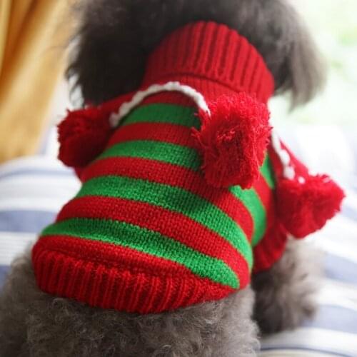Xmas Pets Dog Clothes Christmas Sweater Santa Claus Winter Red Green White Striped Knit Sweater for Dogs Chihuahua Pet Costume