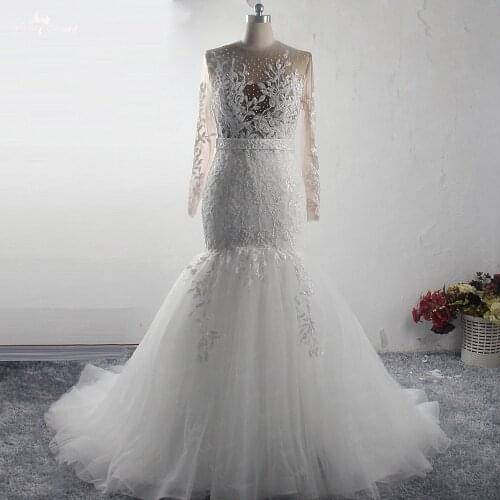 RSW1537 Illusion Long Sleeve African Wedding Gowns Wedding Dress Mermaid