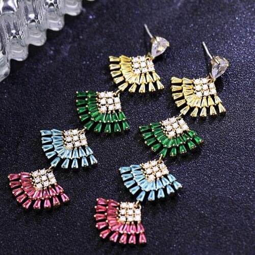 Wedding drop earrings for women luxury sector colorful zircon fashion aesthetic jewelry 2020 new long tassel hanging earrings