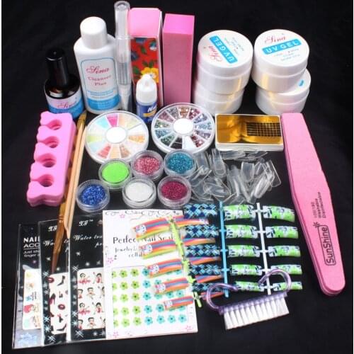 UV Gel Acrylic Glitter Powder Glue French Brush Nail Sticker Nail Art Tips Kit Set #75