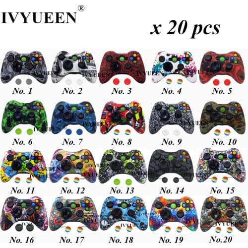 IVYUEEN 20 Colors for Microsoft Xbox 360 Controller Protective Silicone Case Water Transfer Printing Skin with Thumb Grips Cover
