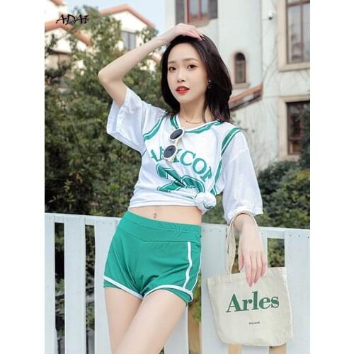 Womens Swimwear 2021 Bathing Suits 3 Piece Bikini Set Summer Suit High Waisted Bikini Swim Sports Swimsuit Cover Up Green Blue