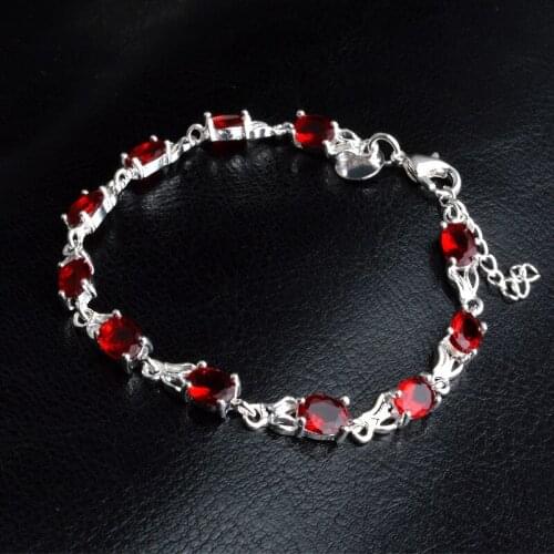Fashion Sweet Charm Women Bracelet CZ Red Crystal Silver Plated Bracelet Simple Rhinestone Charm Women Wedding Party Jewelry